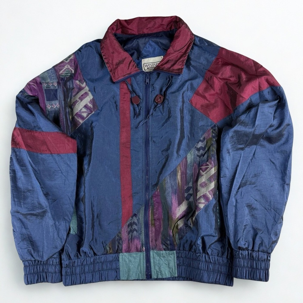 Vtg 90s Nylon Colorblock Windbreaker‎ Jacket Womens M Westside Connection Track
